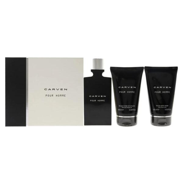 Carven Pour Homme EDT Spray 3.3 oz & Aftershave Balm & Shower Gel Set