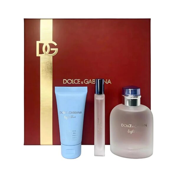 D & G Light Blue by Dolce & Gabbana EDT SPRAY 4.2 OZ & SHOWER GEL 1.7 OZ & EDT SPRAY 0.34 OZ MINI for MEN