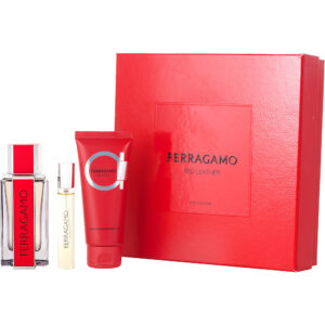 Ferragamo Red Leather for Men – 3.4 oz EDP, Shower Gel & Mini