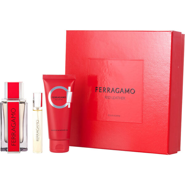Ferragamo Red Leather for Men – 3.4 oz EDP, Shower Gel & Mini