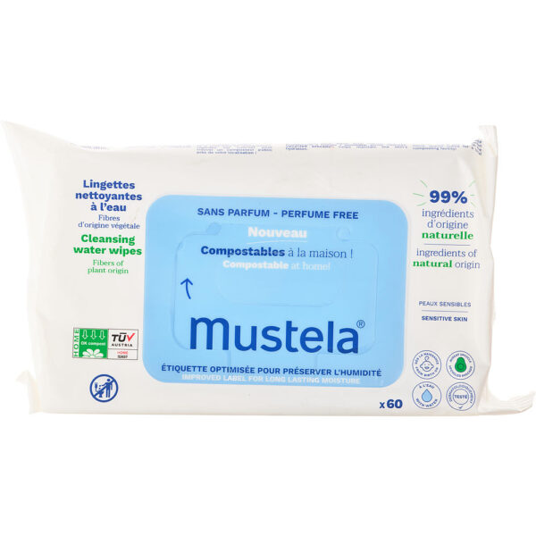 Mustela Compostable Cleansing Water Wipes Fragrance Free