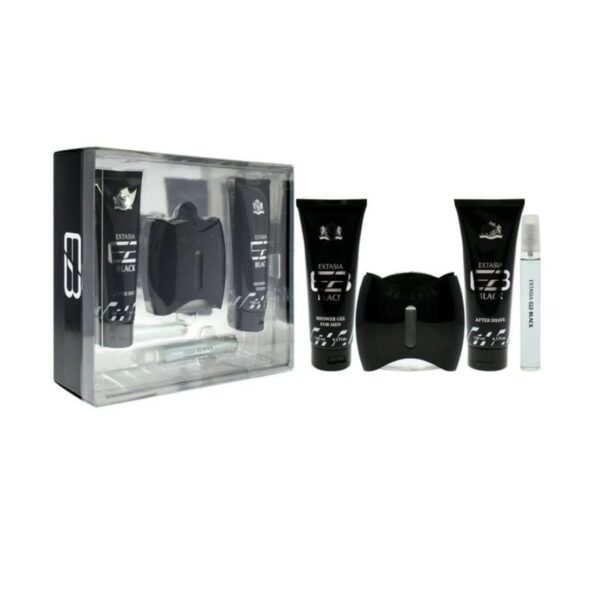 New Brand Extasia Black Eau de Toilette for Men, 4 Piece Gift Set