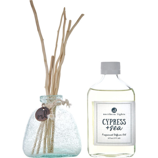 Northern Lights Cypress & Sea DIFFUSER OIL & 6X WILLOW REEDS & DIFFUSER BOTTLE for Unisex – 6 oz