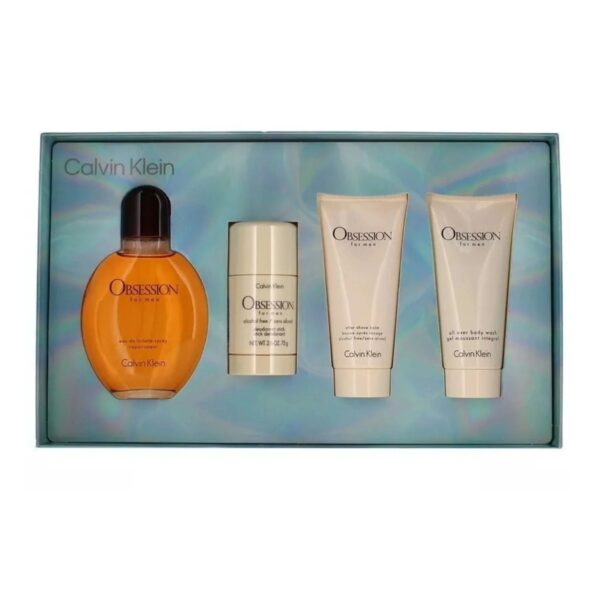 Obsession by Calvin Klein EDT SPRAY 4 OZ & AFTERSHAVE BALM 3.4 OZ & ALL OVER BODY WASH 3.4 OZ & DEODORANT STICK ALCOHOL FREE 2.5 OZ for MEN