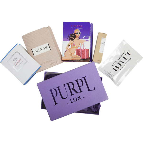 Purpl Lux Subscription Box For Women Purpl Lux Subscription Box by $VALENTINO NEW $ESCADA MARINE GROOVE $EAU DE CARTIER VETIVER BLEU $L'EAU D'ISSEY ABSOLUE $BURBERRY BRIT RHYTHM for Women