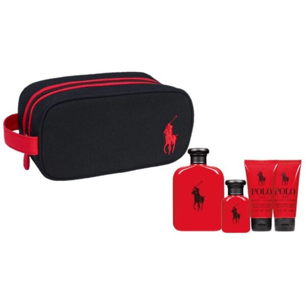 Ralph Lauren Polo Red After Shave Balm Multi Use Shower Gel & Cosmetic Pouch Eau de Toilette for Men