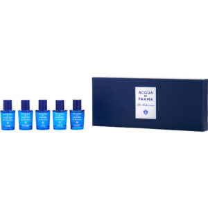 Acqua Di Parma Blu Mediterraneo Variety 5 PIECE VARIETY WITH ARANCIA DI CAPRI & BERGAMOTTO DI CALABRIA & FICO DI AMALFI & MIRTO DI PANAREA & MANDORLO DI SICILIA AND ALL ARE Eau de Toilette for Unisex – 0.17 oz