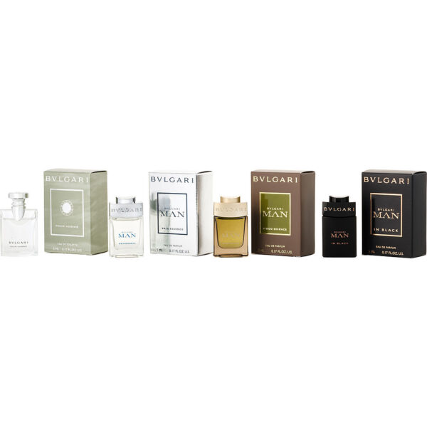 Bvlgari Variety 4 PIECE VARIETY WITH BVLGARI & MAN WOOD ESSENCE & MAN IN BLACK & MAN RAIN ESSENCE AND ALL ARE MINIS Eau de Parfum for Men – 0.17 oz