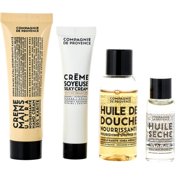 Compagnie De Provence Ultra Nourishing : Shower Oil for Face and Body + Nourishing Hand Cream + Nourishing Face Cream + Dry Oil for Face and Hair 4pcs for Women – 30 ml