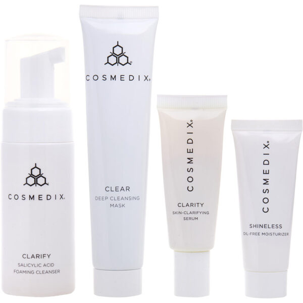 Cosmedix Clarifying & Cleansing 4 Piece Essentials Kit: Clarify + Clarity + Clear + Shineless 4pcs for Women – 60 ml