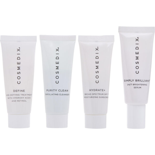 Cosmedix Treatment Prep 4 Piece Essentials Kit: Purity Clean + Simply Brillian=t + Define + Hydrate+ 4x15ml for Women