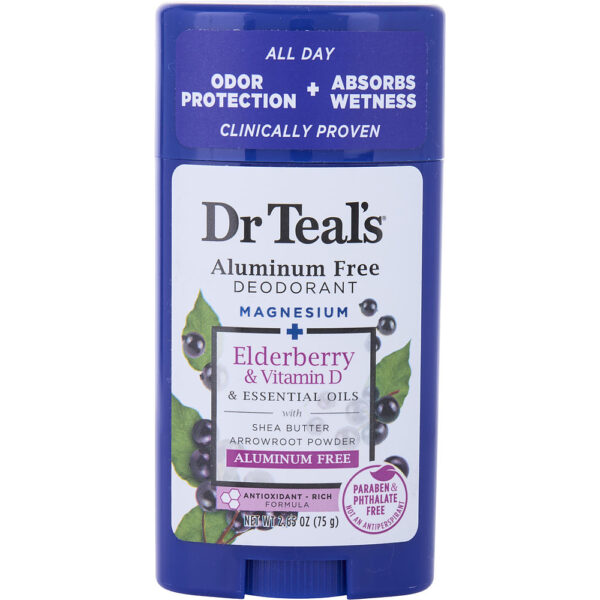 Dr. Teal's Aluminum Free Deodorant Magnesium+ Elderberry & Vitamin D & Essential Oils for Unisex – 75 g