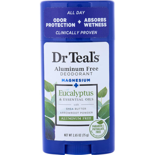 Dr. Teal's Aluminum Free Deodorant Magnesium+ Eucalyptus & Essential Oils for Unisex – 75 g