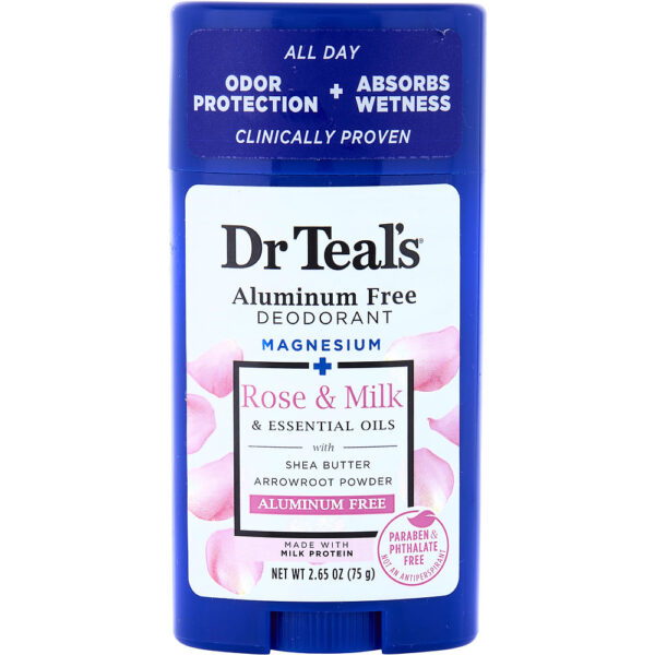 Dr. Teal's Aluminum Free Deodorant Magnesium+ Rose Milk & Essential Oils for Unisex – 75 g