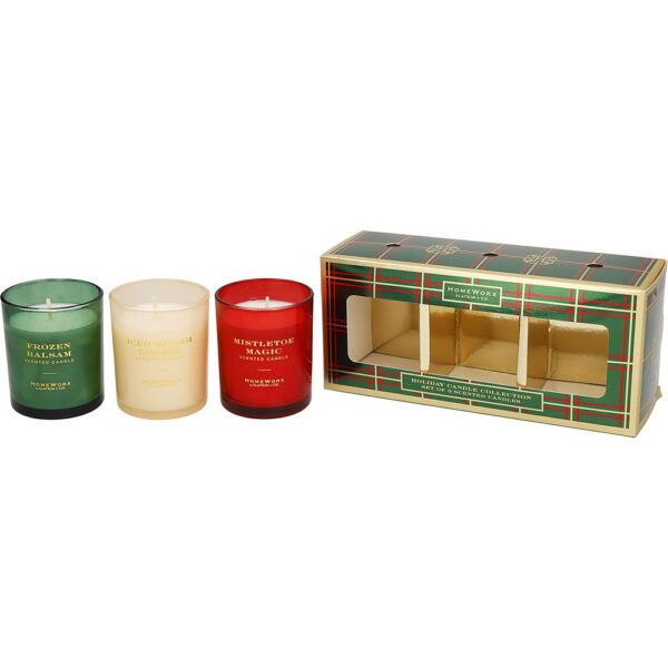 Homeworx Variety by Slatkin + Co. HOLIDAY WITH FROZEN BALSAM & ICED SUGAR COOKIE & MISTLETOE MAGIC AND ALL ARE SCENTED CANDLES for Unisex – 3.5 oz