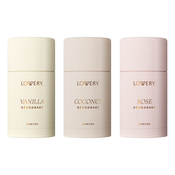 Lovery Aluminum Free Deodorant Sticks 3pc Vanilla Coconut and Rose for Unisex