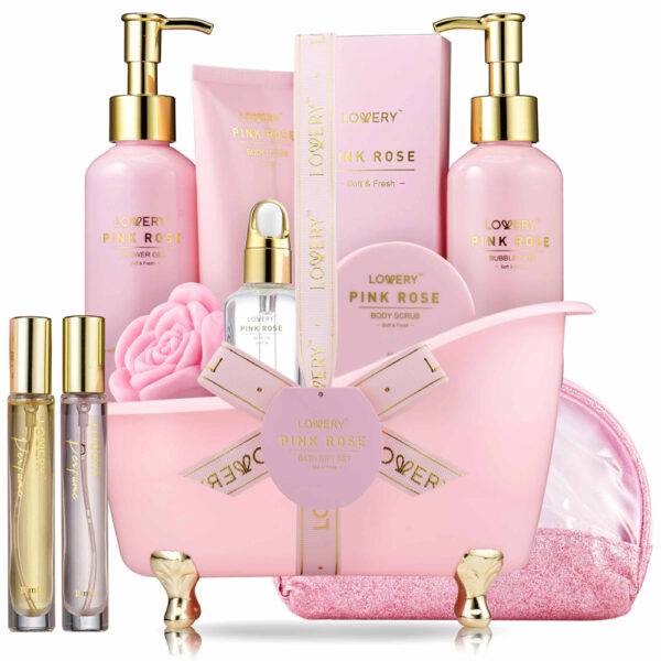 Lovery Luxe Pink Rose Bath and Body Birthday Gifts Spa Kit for Women