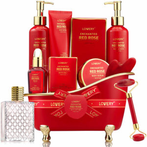 Lovery Red Rose Home Spa and Bath Basket Self Care Gift for Women