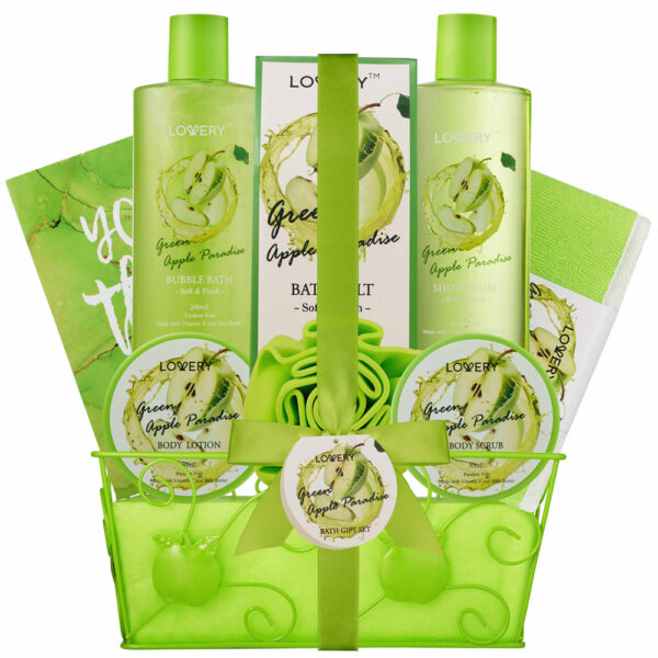 Lovery Teacher Appreciation Gifts Refreshing Green Apple Basket Luxe Gift Spa for Women