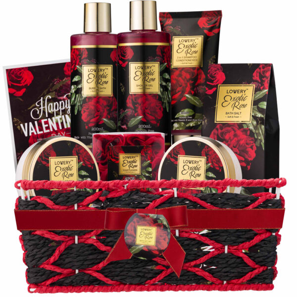 Lovery Valentine Exotic Rose Spa Gift Basket Self Care for Women