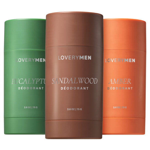 LoveryMen Aluminum Free Deodorant Sticks 3pc Amber Eucalyptus and Sandalwood for Men