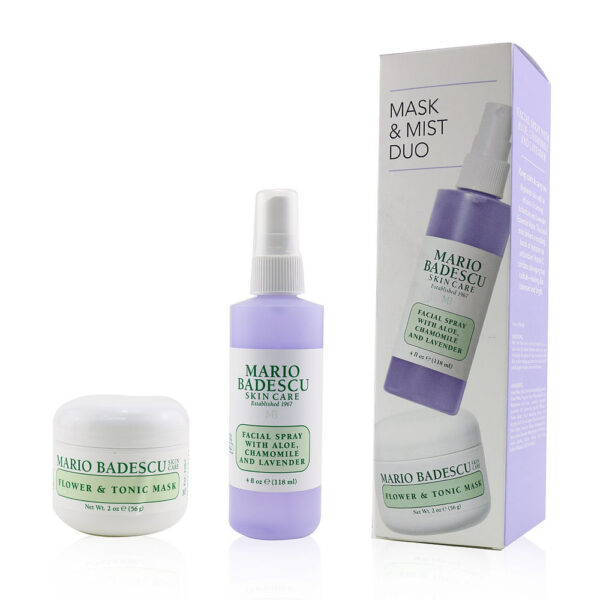 Mario Badescu Lavender Mask & Mist Duo : Flower & Tonic Mask + Facial With Aloe Chamomile And Lavender 2pcs for Women – 2 oz