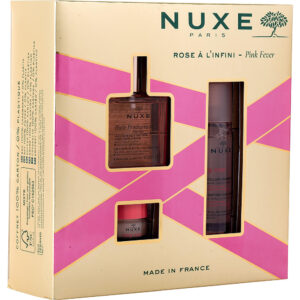 Nuxe Pink Fever : Huile Prodigieuse Florale + Very Rose Soothing Micellar Water 3 in 1 + Very Rose Lip Balm With Rose 3pcs for Women – 50 ml