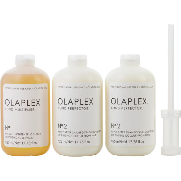 Olaplex Salon Intro Kit 1 . OLAPLEX N°1 BOND MULTIPLIER 2 . OLAPLEX N°2 BOND PERFECTOR for Unisex – 17.75 oz