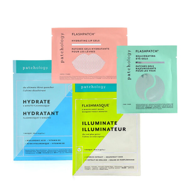 Patchology On the Fly Kit: 2x Hydrate Mask + 1x Restoring Night Eye Gels + 1x Rejuvenating Eye Gels + 1x Hydrating Lip Gel 5pcs for Women