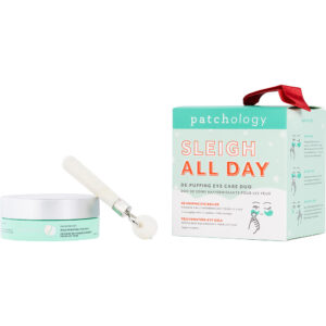 Patchology Sleigh All Day De Puffing Eye Care Duo: Rejuvenating Eye Gels 15 pair + De Puffing White Jade Eye Roller 2pcs for Women