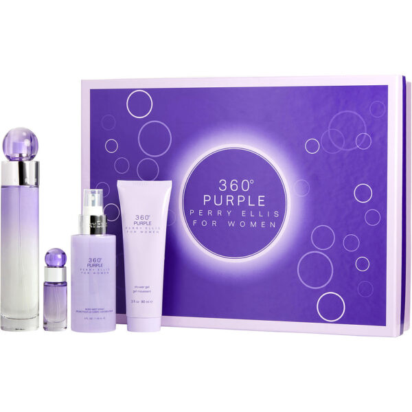 Perry Ellis 360 Purple & & SHOWER GEL & Eau de Parfum for Women – 3.4 oz
