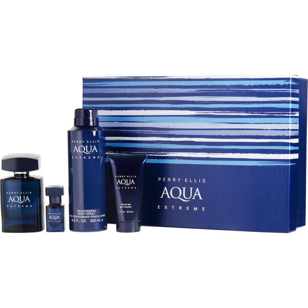Perry Ellis Aqua Extreme & DEODORANT & SHOWER GEL & Eau de Toilette for Men – 3.4 oz