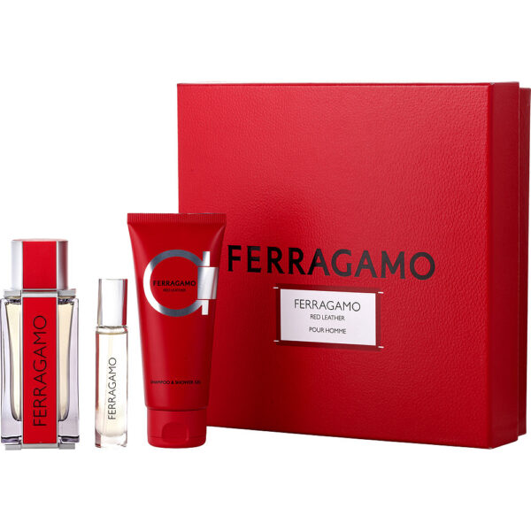 Salvatore Ferragamo Ferragamo Red Leather & SHOWER GEL & Eau de Parfum for Men – 3.4 oz