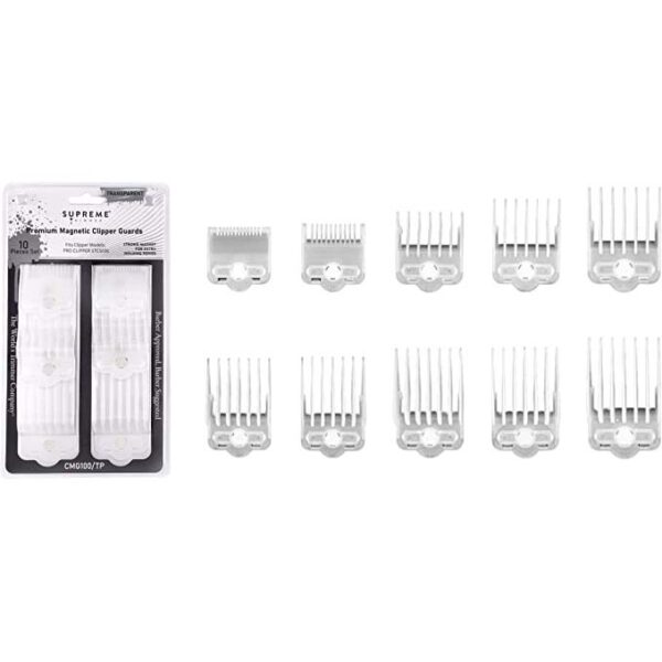 Supreme Trimmer Magnetic Clip Guards For Clippers 10 Piece CMG100 Transparent for Unisex