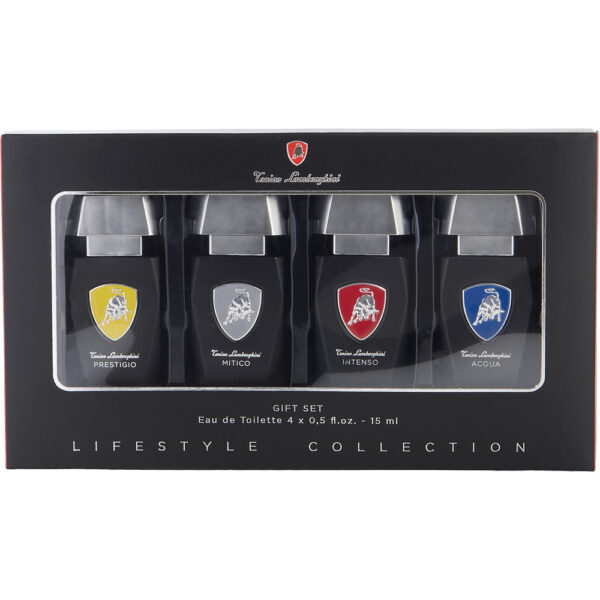 Tonino Lamborghini Lamborghini Variety 4 PIECE VARIETY WITH PRESTIGIO & MITICO & INTENSO & ACQUA AND ALL ARE Eau de Toilette for Men – 0.5 oz