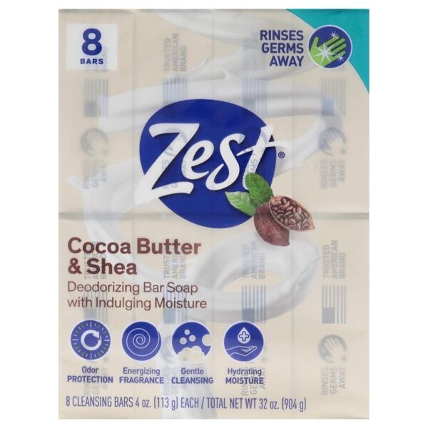 Zest Deodorant Bar Soap Cocoa Butter and Shea for Unisex