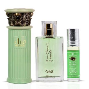 Ard Al Zaafaran Manaal & Choco Musk Pistachio & Roll On by Al Rehab Bundle Eau de Parfum for Women – 100 ml