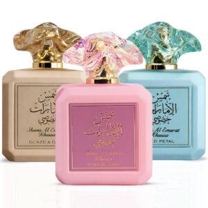 Ard Al Zaafaran Shams Al Emarat Khususi Pink Blush Glaze & Glow & Iced Petal Sprays Bundle Eau de Parfum for Unisex – 100 ml