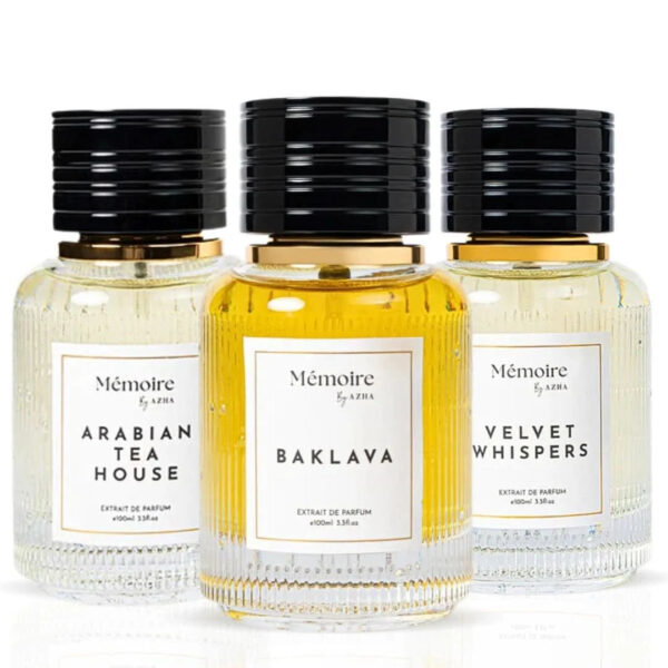 AZHA Baklava Arabian Tea House & Velvet Whispers Sprays Memoire Collection Bundle Extrait de Parfum for Unisex – 100 ml