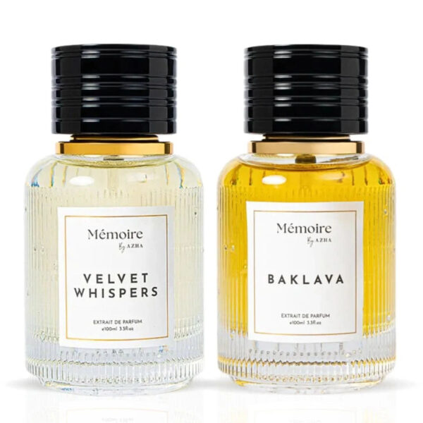 AZHA Baklava & Velvet Whispers Sprays Memoire Collection Sweet Spice Meets Modern Elegance Bundle Extrait de Parfum for Unisex – 100 ml