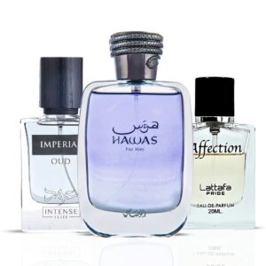 Intense Oud Hawas by Rasasi Imperial Oud by Intense Elite Affection by Lattafa Pride Sprays Bundle Eau de Parfum for Men – 100 ml