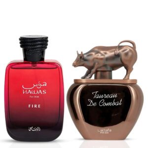 Intense Oud Hawas Fire by Rasasi & Taureau De Combat by Lattafa Pride Sprays Bundle Eau de Parfum for Men – 100 ml