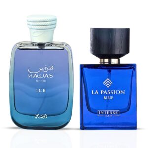 Intense Oud Hawas Ice by Rasasi & La Passion Blue by Intense Elite Sprays Bundle Eau de Parfum for Men – 100 ml