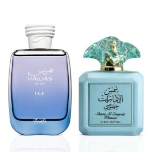 Intense Oud Hawas Ice by Rasasi & Shams Al Emarat Khususi Iced Petal by Ard Al Zaafaran Sprays Bundle Eau de Parfum for Men – 100 ml