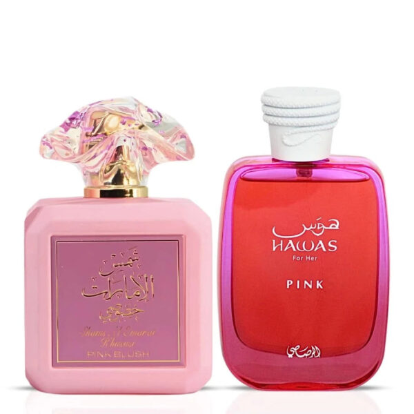 Intense Oud Hawas Pink by Rasasi & Pink Blush by Ard Al Zaafaran Sprays Pink Bundle Eau de Parfum for Women – 100 ml