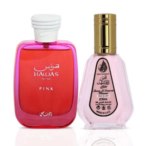 Intense Oud Hawas Pink by Rasasi & Pink Blush Shams Al Emarat Khususi by Ard Al Zaafaran Bundle Eau de Parfum for Women – 100 ml