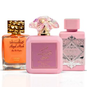 Intense Oud Pink Blush by Ard Al Zaafaran Noble Blush by Lattafa & Caramel Toffee by Surrati Sprays Bundle Eau de Parfum for Unisex – 100 ml