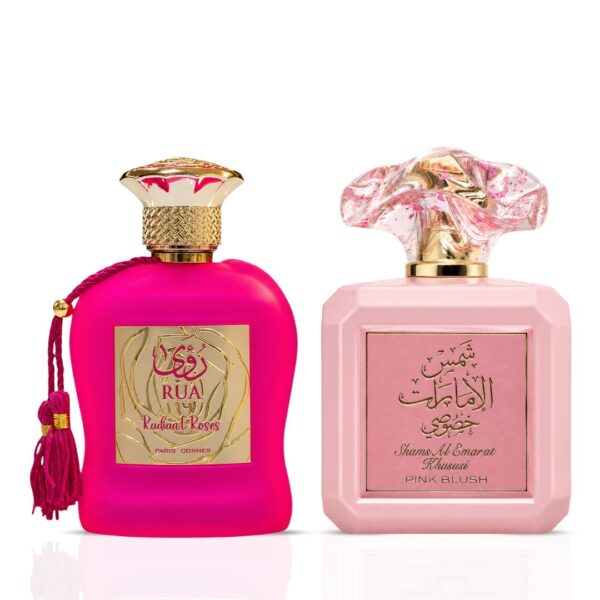Intense Oud Rua Radiant Roses by Paris Corner & Pink Blush Shams Al Emarat Khususi by Ard Al Zaafaran Sprays Bundle Eau de Intense Oud Rua Radiant Roses by Paris Corner & Pink Blush Shams Al Emarat Khususi by Ard Al Zaafaran Sprays Bundle Eau de