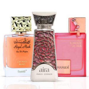 Intense Oud The Lychee Love Bundle Aira By Paris Corner & Royal Musk Lychee Rose by Surrati & Kunouz Al Hub by Hamidi Eau de Parfum for Unisex – 100 ml