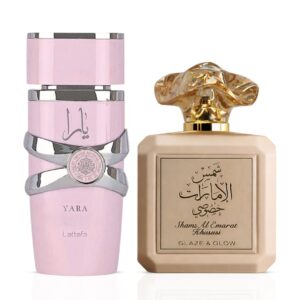 Intense Oud Yara by Lattafa & Shams Al Emarat Khususi Glaze & Glow by Ard Al Zaafaran Bundle Eau de Parfum for Women – 100 ml